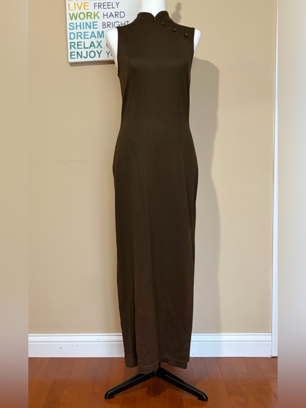 Peruvian Connection Olive Brown Sleeveless Maxi Dress